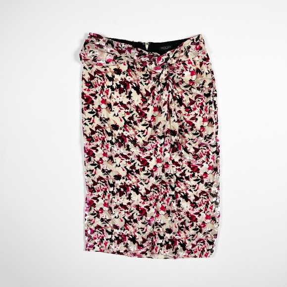 NEW Rag & Bone Amber Burnout Velvet Velour Pink Multi Print Midi Straight Skirt - Picture 1 of 4